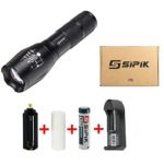 Sipik NEW 700 Lumen Handheld Flashlight LED Cree XML T6 Water Resistant Camping Torch Adjustable Focus Zoom Tactical Light Lamp for Outdoor Sports, FREE 2-Year Warranty