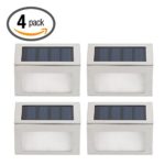 Hoont Pack of 4 – Outdoor Stainless Steel LED Solar Step Light; Illuminates Stairs, Deck, Patio, Etc