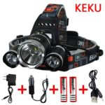Keku LED High Power Headlamp Rechargeable Waterproof Head Flashlight Lamp with 3 Xm-l T6 4 Modes