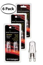 Brite Innovations G9 Halogen Bulb, 60 Watt – 6 Pack – Energy Saving – Dimmable – Soft White 2700K – 120V – Q40, CL, T4 JD Type, Clear Light Bulb