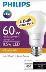 Philips New 60-Watt Equivalent A19 LED Light Bulb Soft White – 2700K – 4 Pack