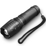 BYB 800 Lumens Rechargeable CREE T6 LED Flashlight, Adjustable Focus Handheld Flashlight with AC Charger and 26650 Battery, Bonus Solar Power Keychain Flashlight Included