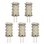 LEDwholesalers Tower Type G4 12V AC/DC LED Bulb with 15xSMD3528 for RV Camper Trailer Boat Marine, Pack of 5, Warm White, 1411WWx5