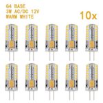 Weanas 10x G4 Base 48 LED Light Bulb Lamp 3 Watt AC DC 12V/10-20V Warm White Undimmable Equivalent to 20W T3 Halogen Track Bulb Replacement 360 degree Beam Angle