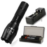 SOLARAY PRO ZX-1 Professional Series Flashlight Kit – Our Best and Brightest LED Tactical Flashlight (rechargeable) max 1200 Lumens, 5 Modes, Zoom Lens with Zoomable Focus, Water Resistant.