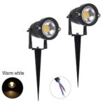 ISWEES Pack Of 2 High Power Garden Decor Lights Outdoor Lamp 5W COB LED Landscape Garden Wall Yard Path Lighting AC/DC 12V With Spiked Stand,Warm White (Warm White)