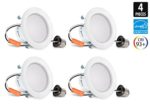 4-Inch Hyperikon LED Downlight, ENERGY STAR, 9W (65W Equivalent), 4000K (Daylight Glow), CRI93+, Dimmable, Retrofit LED Recessed Lighting Kit Fixture, Wet Rated and UL Listed – (Pack of 4)