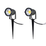 SinoPro Outdoor Waterproof Decorative Spotlight-6W COB LED Landscape Path Light AC/DC 12V with Spiked Stand, Pack of 2 (Warm White 2600-2800K)