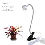 LED Desk Lamp and Grow Light (2-in-1, Aceple 6W LED Table Light and Plant Growing Light ) with Flexible Gooseneck Arms and Spring Clamp for Office Lighting and Indoor Plants, Potted Plants Growing