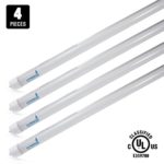 Hyperikon T8 T10 T12 LED Light Tube, 8ft, 36W (75W equivalent), 5000K (Crystal White Glow), Frosted Cover, Dual-Ended Power, UL – (Pack of 4)