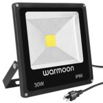 Warmoon Outdoor LED Flood Light, 30W Daylight White 6500K Waterproof Security Lights with 3-Prong US Plug