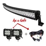 Easynew IP68 288W 10-30V Waterproof Curved LED Light Bar (50-Inch) with 2 Piece 18W Flood LED Lights and Wiring Harness, Mounts