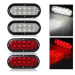 Partsam 2pcs Red+2pcs White 6″ Oval 10 LED Stop/Turn/Tail Reverse Marker Light Flange Mount Universal