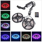 XKTTSUEERCRR (Two Rolls) 3528 SMD 300LED, 10M/32.8 FT, Waterproof Flexible RGB Color Changing LED Light Strip For House/Stage/Festivals/Party Decoration + 20Key Music IR Remote Controller + 12V 5A Power Supply