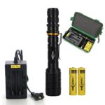 Mikafen 1200 LM CREE XM-L T6 LED Zoomable Torch Light Lamp Flashlight 5 Modes + 2x 18650 Battery with Chargers (Black)