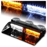 WoneNice 16 LED High Intensity LED Law Enforcement Emergency Hazard Warning Strobe Lights 18 Modes for Interior Roof / Dash / Windshield with Suction Cups (White/Amber)