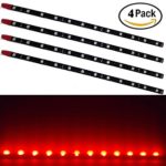 EverBright 4-Pack Red 30cm 5050 12SMD DC 12V Flexible LED Strip Light Waterproof For Car Motorcycles Decoration Stright Light Interior Exterior Atmosphere Lamp Bulbs Vehicle DRL Day Running Brithday Party Festival Light with built in 3M Tape