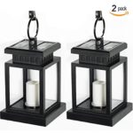 [Pack of 2] LVJING® Vintage Waterproof Solar Hanging Umbrella Lantern Led Candle Lights with Clamp for Beach Umbrella Tree Pavilion Garden Yard Lawn Outdoor Camping Hiking Fishing (Black)