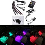 Xcellent Global 4pcs 12 Inch DC 12V Multi-color 8 Color Car Interior Light LED Underdash Lighting Kit with Sound Active Function and Wireless Remote Control, Car Charger Included AT010