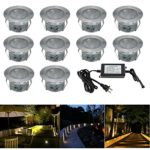 Low Voltage LED Deck Lighting Kit Stainless Steel Waterproof Outdoor Landscape Garden Yard Patio Step Decoration Lamps LED In-ground Lights, Pack of 10(Warm White)