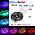 Excelvan 200cm/ 2m Waterproof Ip65 Flexible Color Changing RGB Smd5050 60leds Dc5v Battery-powered LED Strip Light with Mini Controller