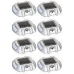 Solar Road Path Deck Dock Warning Lights with White LEDs (8 Pack)