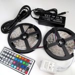 eTopxizu 32.8Ft /10M DC 12V Flexible 5050 RGB LED Strip Light With 44key LED Controller and 12V5A Power Adapter Non-waterproof for Indoor Decoration Novelty