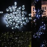 LED String Lights, Solar Christmas Lights 39ft 100 LED 8work Modes Ambiance lighting for Outdoor Patio Lawn Landscape Fairy Garden Home Wedding Holiday waterproof cold white