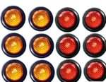 6 Red 6 Amber LED 2″ Round Clearance/Side Marker Light Kits + Grommet Truck Trailer RV 1 Dozen 15103
