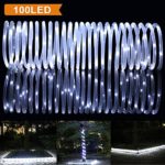 LTE 33ft 100 LED Solar Rope Lights, Outdoor Waterproof Solar Rope Lights , Ideal for Decorations,Christmas,Gardens, Lawn, Patio, Weddings, Parties.(Daylight White)