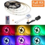 LE 12V DC Waterproof RGB LED Strip Light Kit, Colour Changing, 150 Units 5050 LEDs , Remote Controller and Power Adaptor Included, LED Tape, Pack of 16.4ft/5m