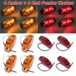 Partsam 8 Universal 2 Diode Red/Amber Surface Mount LED Side Fender Marker Light