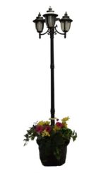 7 ft (85 in) Tall Solar Lamp Post and Planter – 3 Heads, White/Amber LEDs, Black Product SKU: SO30122