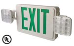 UL Listed- Single/Double Face LED Combo Emergency EXIT Sign with 2 Head Lights – US Standard Green Letter Emergency Exit Light