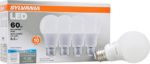 SYLVANIA, 60W Equivalent, LED Light Bulb, A19 Lamp, 4 Pack, Daylight, Energy Saving & Longer Life, Value Line, Medium Base, Efficient 8.5W, 5000K