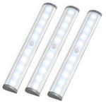 LE LED Closet Light, Motion Sensing Under Cabinet Lighting,10-led Wireless Stick-on Anywhere Stair Lights, LED Light Bar with Magnetic Strip, Battery Operated, 6000K Daylight White, 3-Pack
