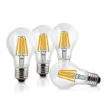 Lucero LED Filament Light Bulbs – 4 Pack – Vintage A Type A19 6W (60 Watt Incandescent Bulb Equivalent) – E26 E27 Medium Base – Soft Warm White 2700K – Dimmable – UL Listed