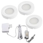 Set of 3 LED Under Cabinet Lighting Kit – 2Watt Warm White LED Puck Lights with UL-listed Power Adapter for Closet/Kitchen Cabinet/Under Counter Lighting (Surface & Recessed Mount)