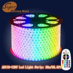 SuperonlineMall™ AC 110-120V Flexible RGB LED Strip Lights, 60 LEDs/M, Waterproof, Multi Color Changing 5050 SMD LED Rope Light + Remote Controller for Party Decoration (65.6ft/20m)Ship by DHL