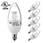 LE 5W Dimmable C37 E12 LED Bulbs, 5000K Daylight White LED Torpedo, 40W Incandescent Bulb Equivalent, UL Listed, Candelabra Bulbs, 350lm, 120° Flood Beam, LED Candle Bulbs, LED Light Bulbs, 5 Pack