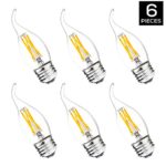 Hyperikon LED Edison Filament Candle 4-Watt (40-Watt Equivalent), Flame Tip, Medium Base (E26), 2700K (Warm White), 340°-Beam Angle, Dimmable – (Pack of 6)