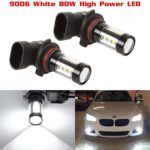 Partsam Cost-effective Pack2 9006 HB4 80W White 6000K Fog Light Driving Lamp made by High Power Epistar LED w/ in-bulit IC Control and Black Auminum Alloy