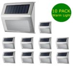 Warm White Solar Light, SimPra Outdoor Stainless Steel LED Solar Step Light; Illuminates Stairs, Deck, Patio, Etc (Warm White 10 Pack)