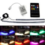 4 pcs Mihaz High Intensity LED Car Underglow Underbody System Sound Active Function Led knight rider light RGB Colors Running Strip Light 60-90cm + Wireless Remote Control(60-90cm)