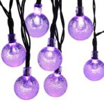 Icicle Crystal Solar String Lights, 20ft 30 LED Waterproof Outdoor Globe Fairy Lighting for Indoor/Outdoor, Christmas, Home, Patio, Lawn, Garden, Wedding, Party, and Holiday Decorations (Purple)