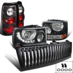 Chevy Silverado Pickup Black SMD LED DRL Headlights+Tail Lamps+Vertical Grille