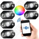 RGB LED Rock Light with Bluetooth RGB Controller – Neon Lights Replacement Multicolor Super Bright CREE PODs – Under Vehicle Cars Interior and Exterior – Waterproof Shockproof (MULTICOLOR)