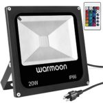 Warmoon Outdoor LED Flood Light, 20W RGB Color Changing Waterproof Security Lights with US 3-Plug & Remote Control for Garden,Scenic Spot,Hotel