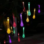 Solar Outdoor String Lights, Satu Brown 36ft 60 LED Water Drop Lights Fairy Waterproof Decorative Lights for Home, Garden, Patio, Yard, Christmas Tree, Parties (multicolor)