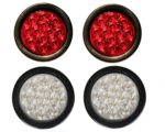 2 Red + 2 White 4″ Round Led Stop Turn Tail Back-up Reverse Fog Lights Include Lights Grommet Plug for Truck Trailer RV